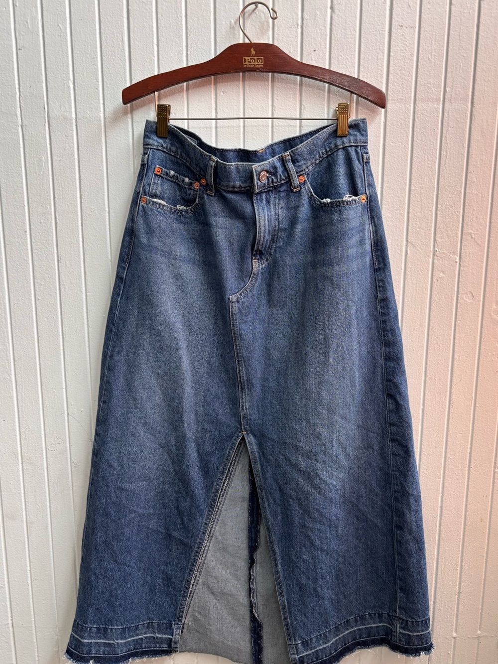 Gap Women's Blue Denim Midi Skirt with Front Slit